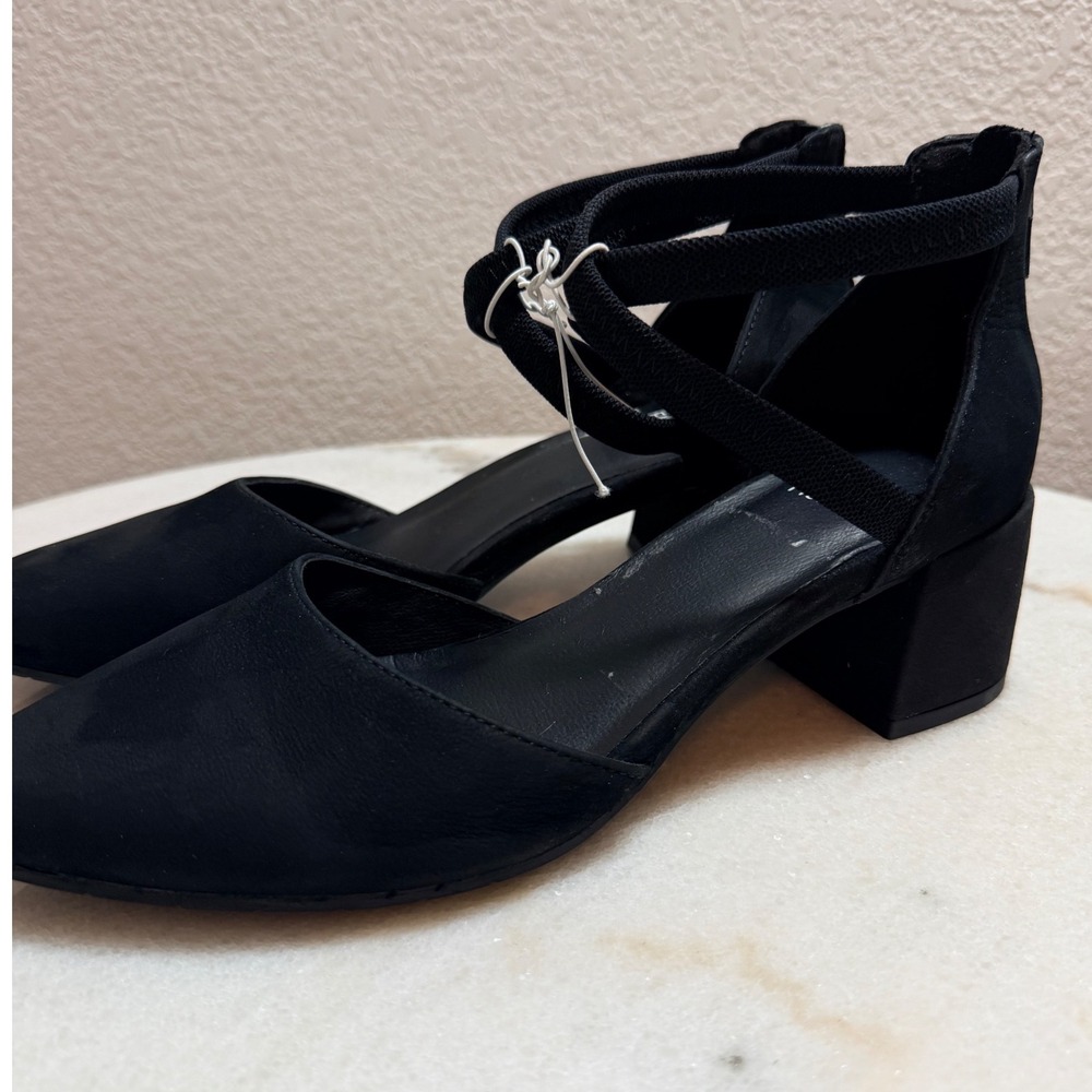 Eileen Fisher Jilly Black Nubuck Leather Block Heel Ankle Strap Pumps Size 7 - Picture 2 of 8